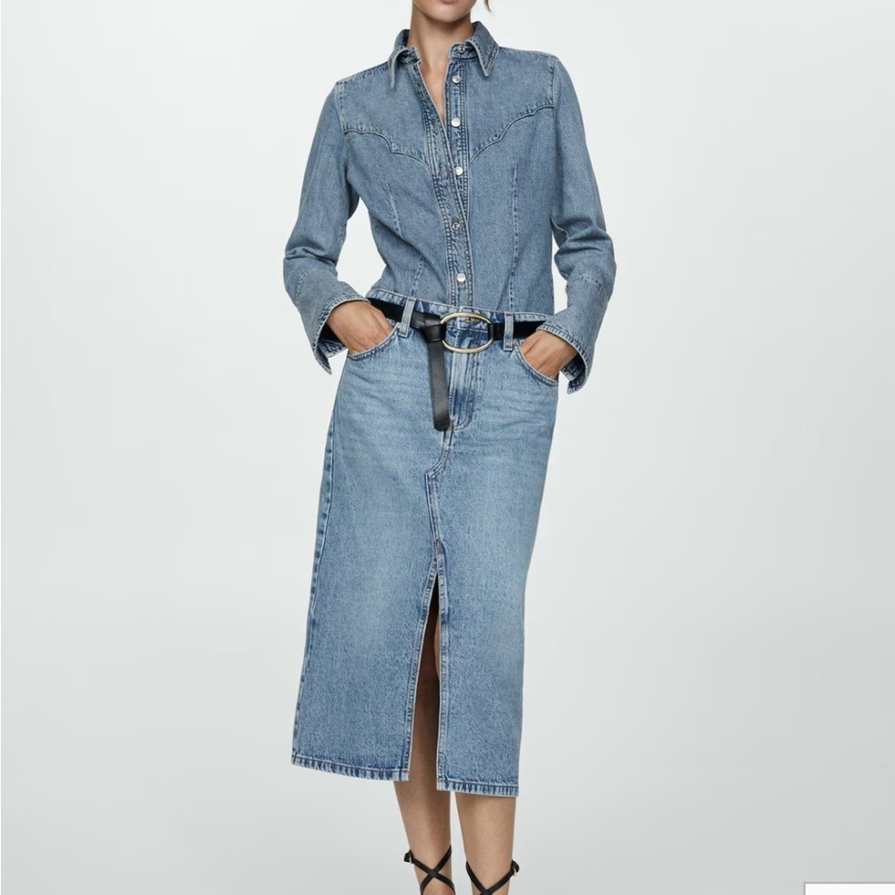 MANGO slit denim skirt